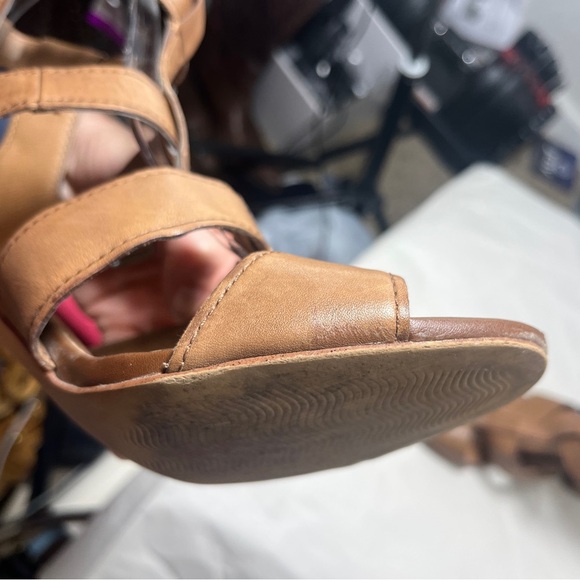 Aldo Strappy Gladiator Stacked Block Heel Leather Sandals Cognac Sz 9 - Picture 10 of 13